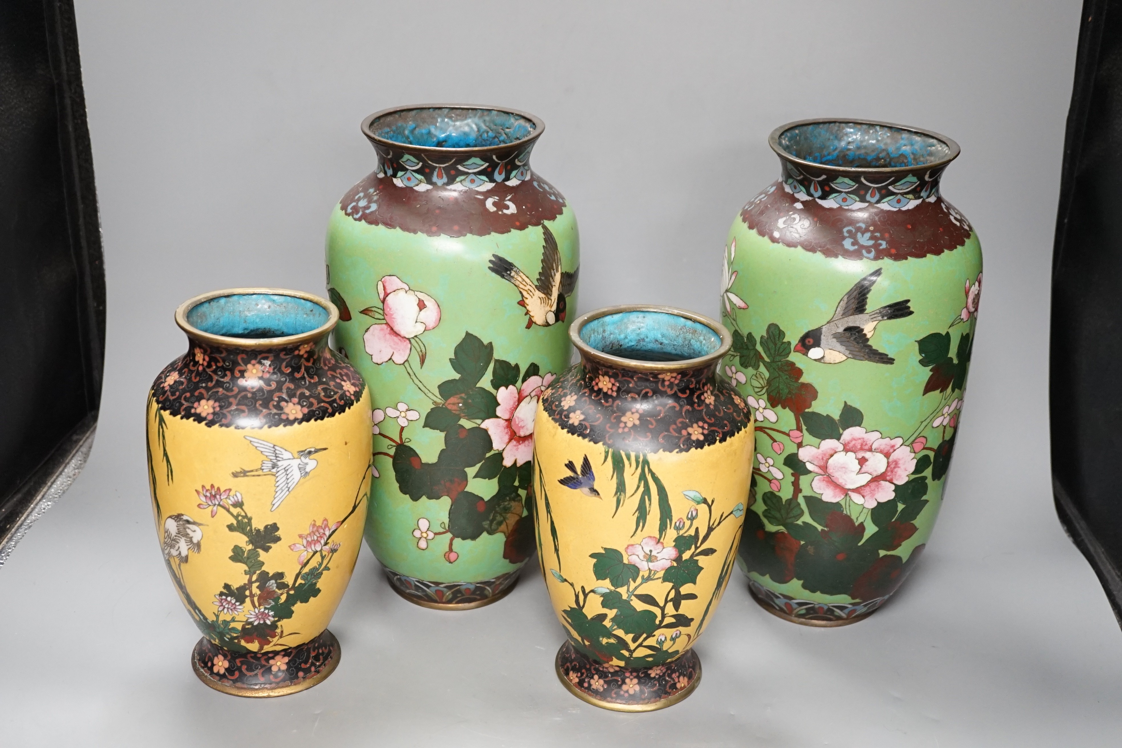 Two pairs of Japanese cloisonné enamel vases, Meiji period, 30cm